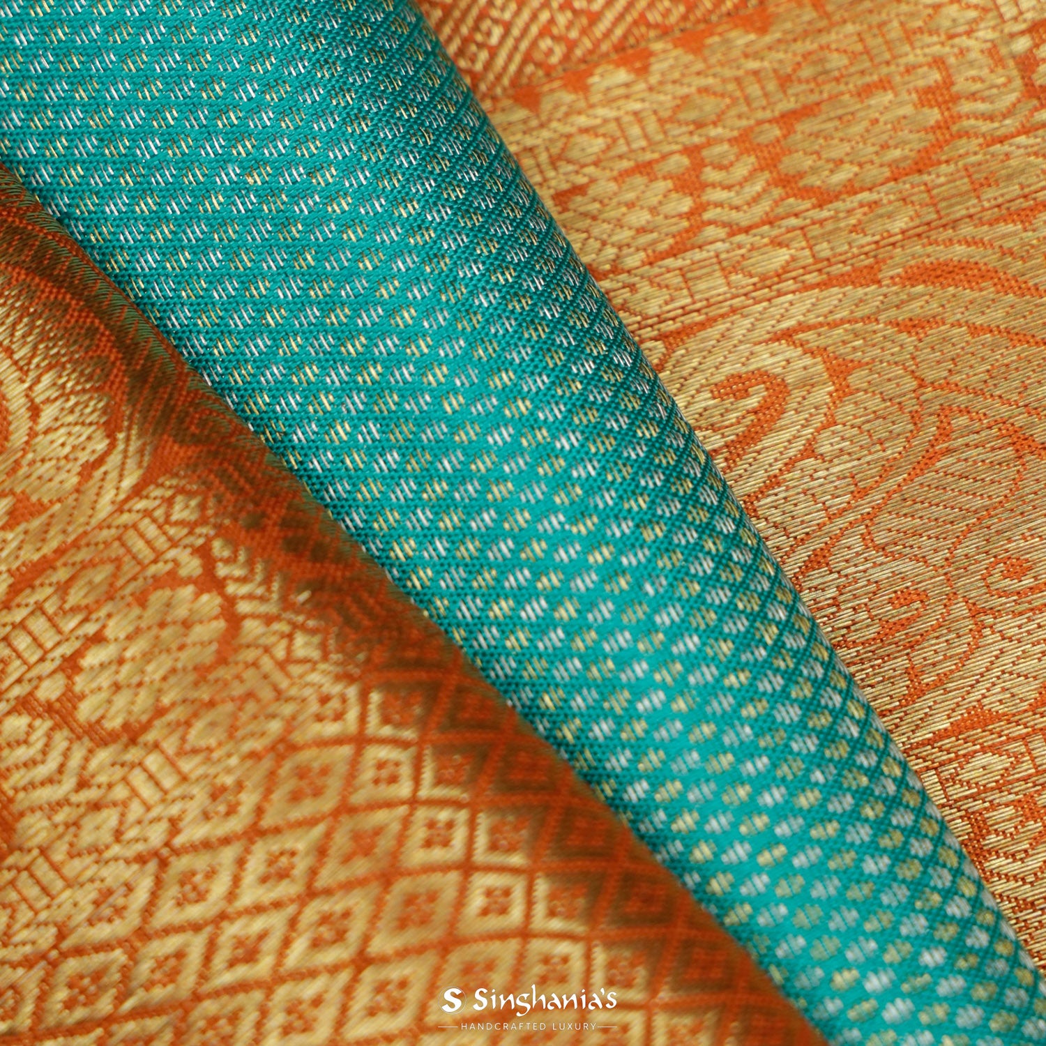 Deep Sky Blue Kanjivaram Silk Saree With Honeycomb Pattern