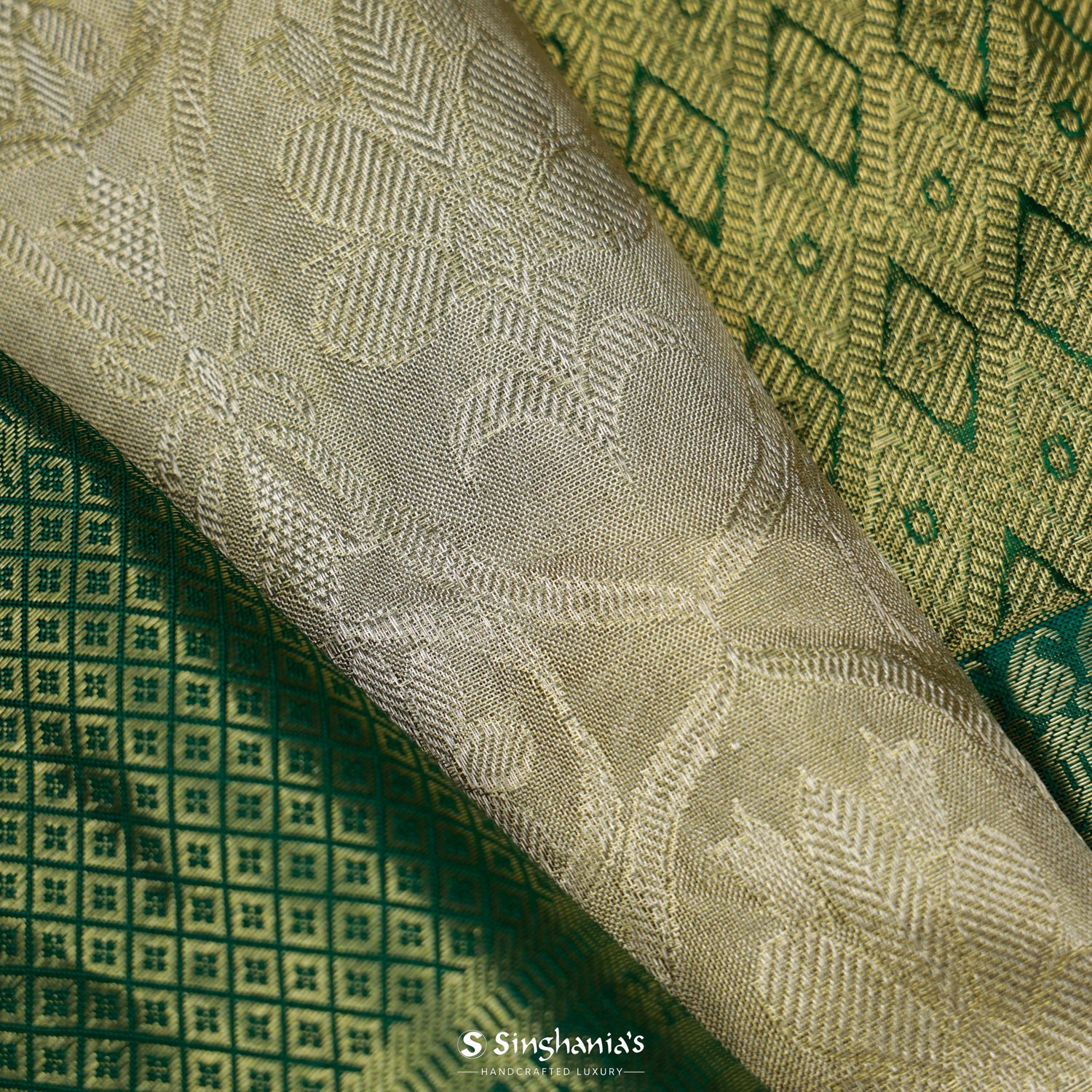 Beige Kanjivaram Silk Saree With Floral Butti Pattern