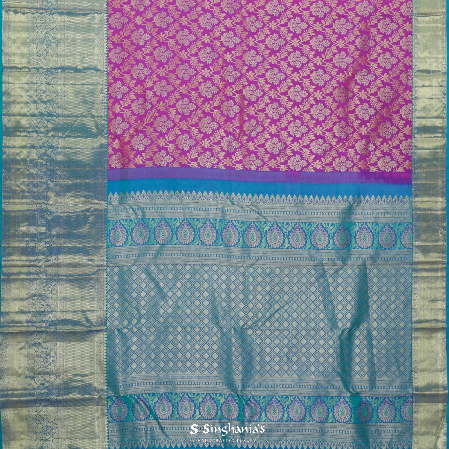 Pale Violet Kanjivaram Silk Saree With Floral Jaal Pattern