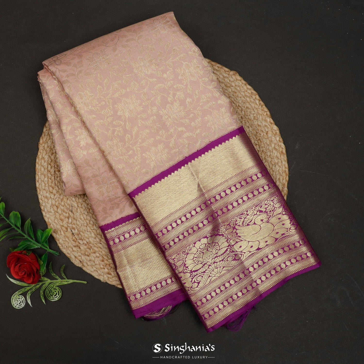 Pastel Purple Kanjivaram Silk Saree With Floral Jaal Pattern