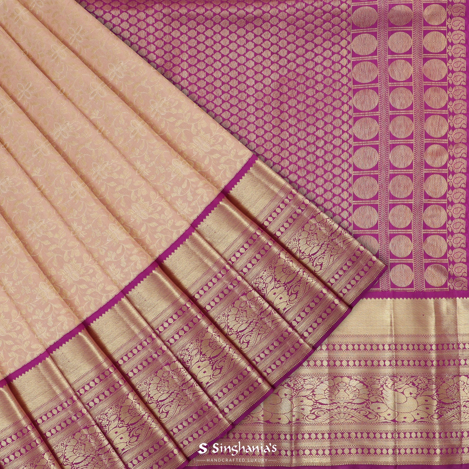 Pastel Purple Kanjivaram Silk Saree With Floral Jaal Pattern