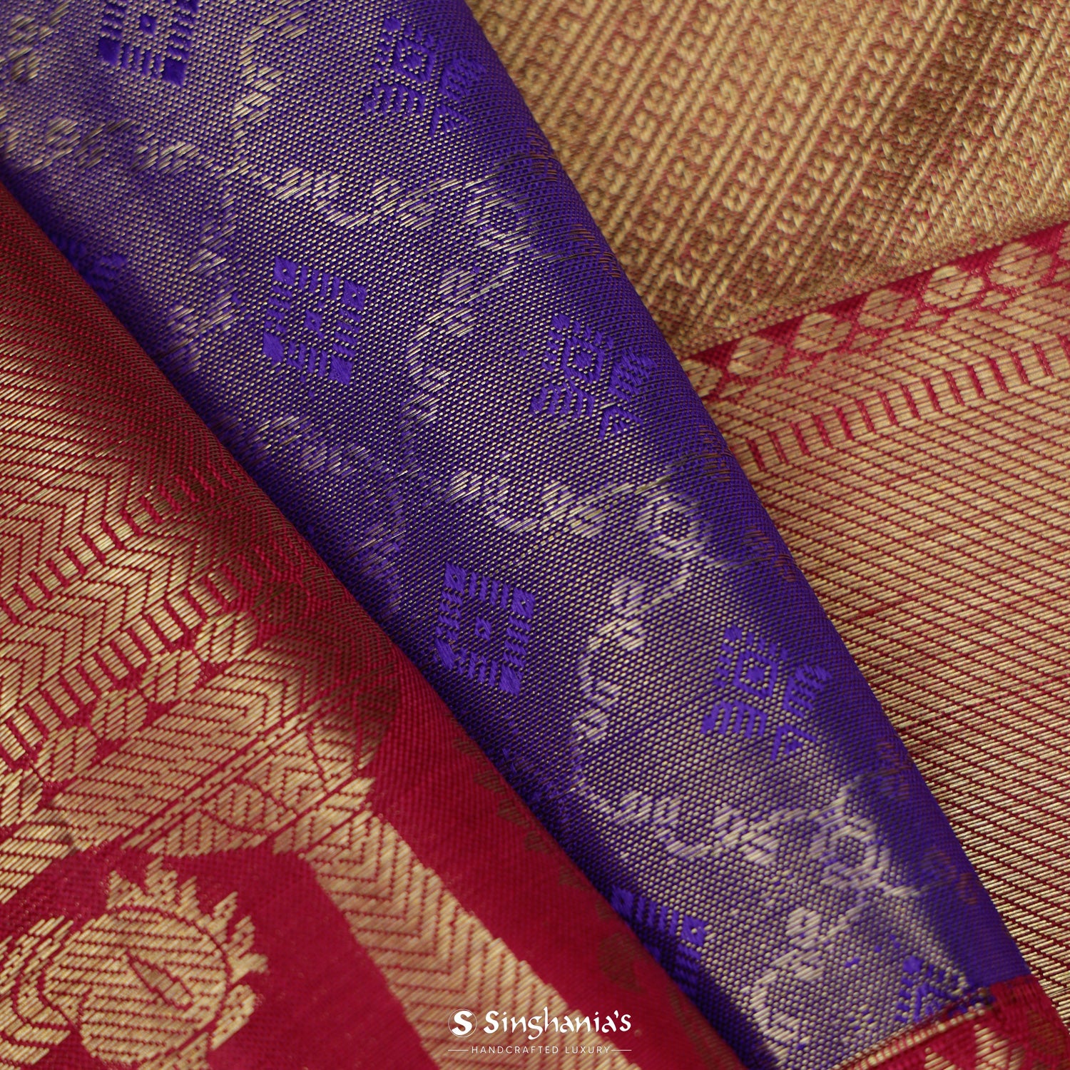 Dark Violet Kanjivaram Silk Saree With Floral Jaal Pattern
