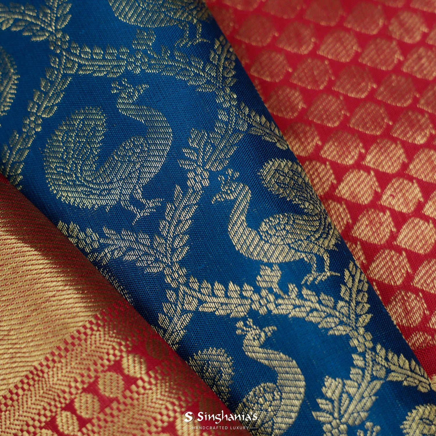 Lapis Blue Kanjivaram Silk Saree With Peacock Butti Pattern