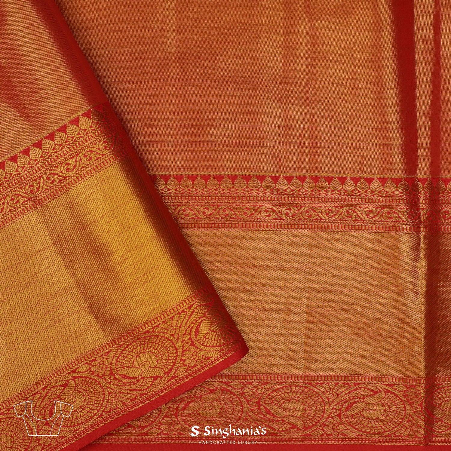 Gold Yellow Kanjivaram Silk Saree With Floral & Bird Pattern