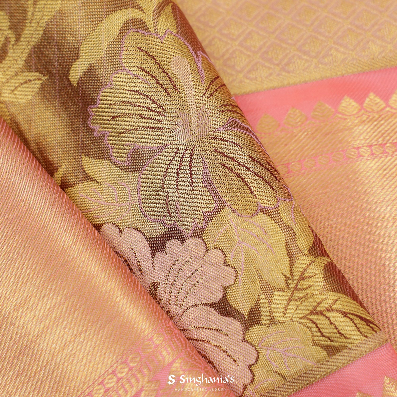 Gold Yellow Kanjivaram Silk Saree With Meenakari Floral Jaal Pattern