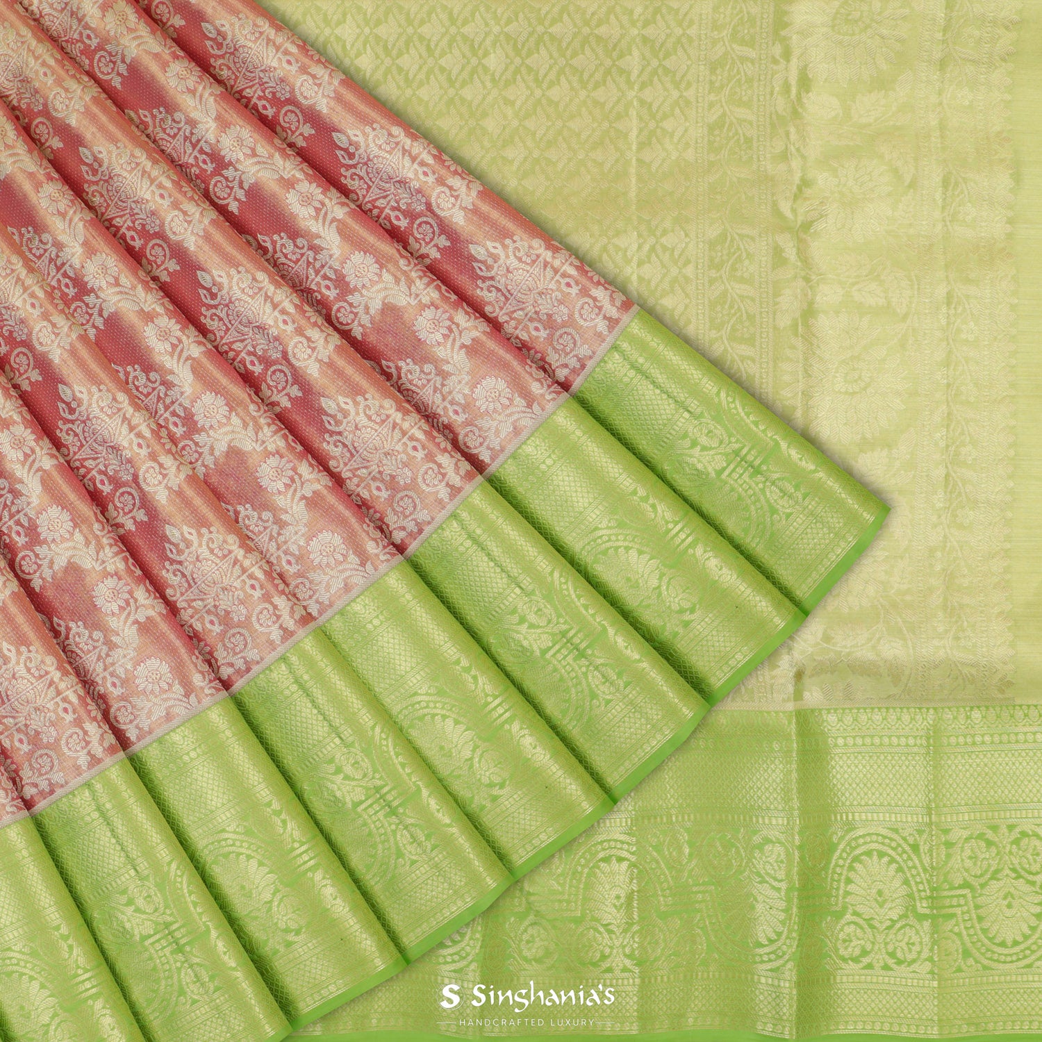 Onion Pink Kanjivaram Silk Saree With Floral Pattern