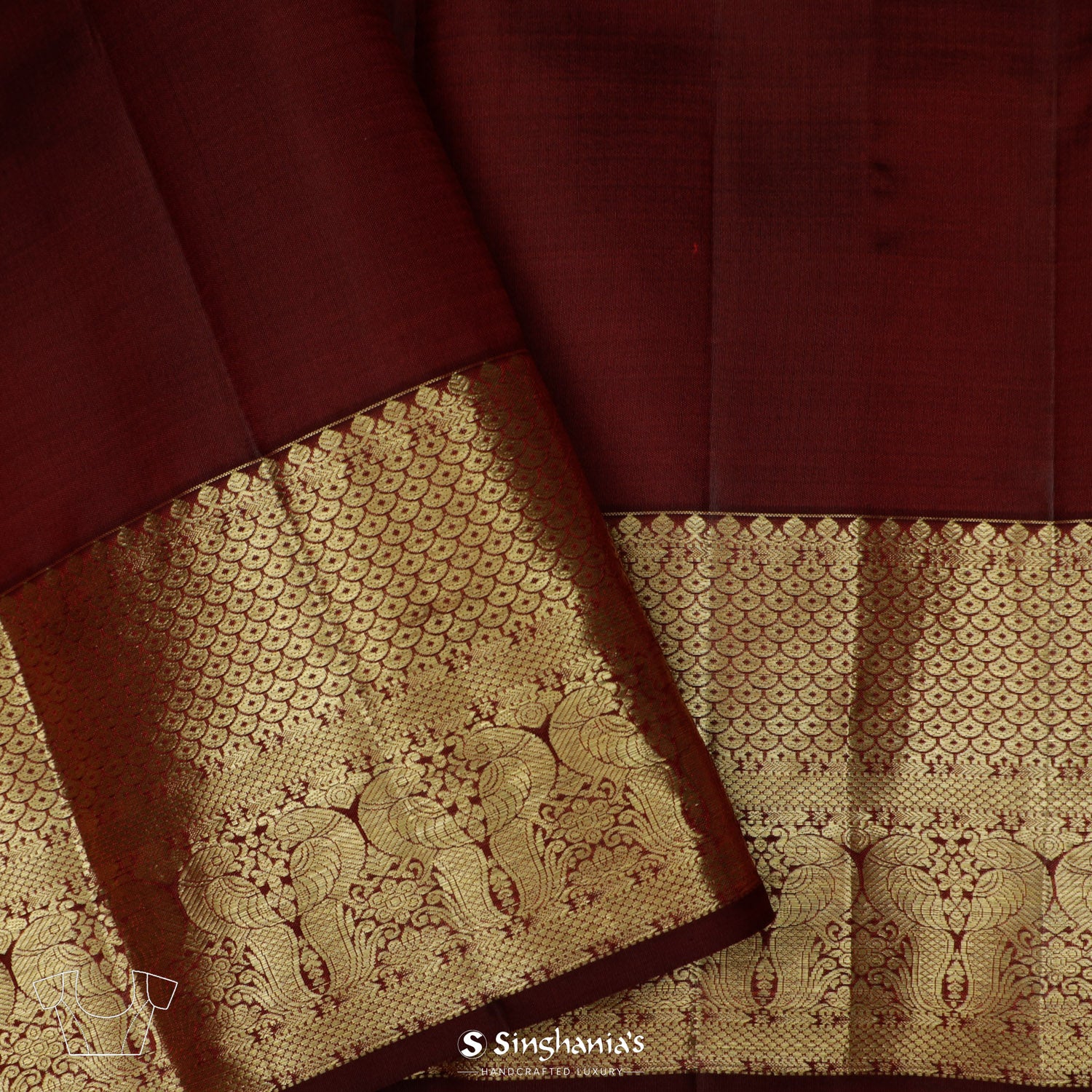 Maroon Kanjivaram Silk Saree With Floral Geometrical Pattern