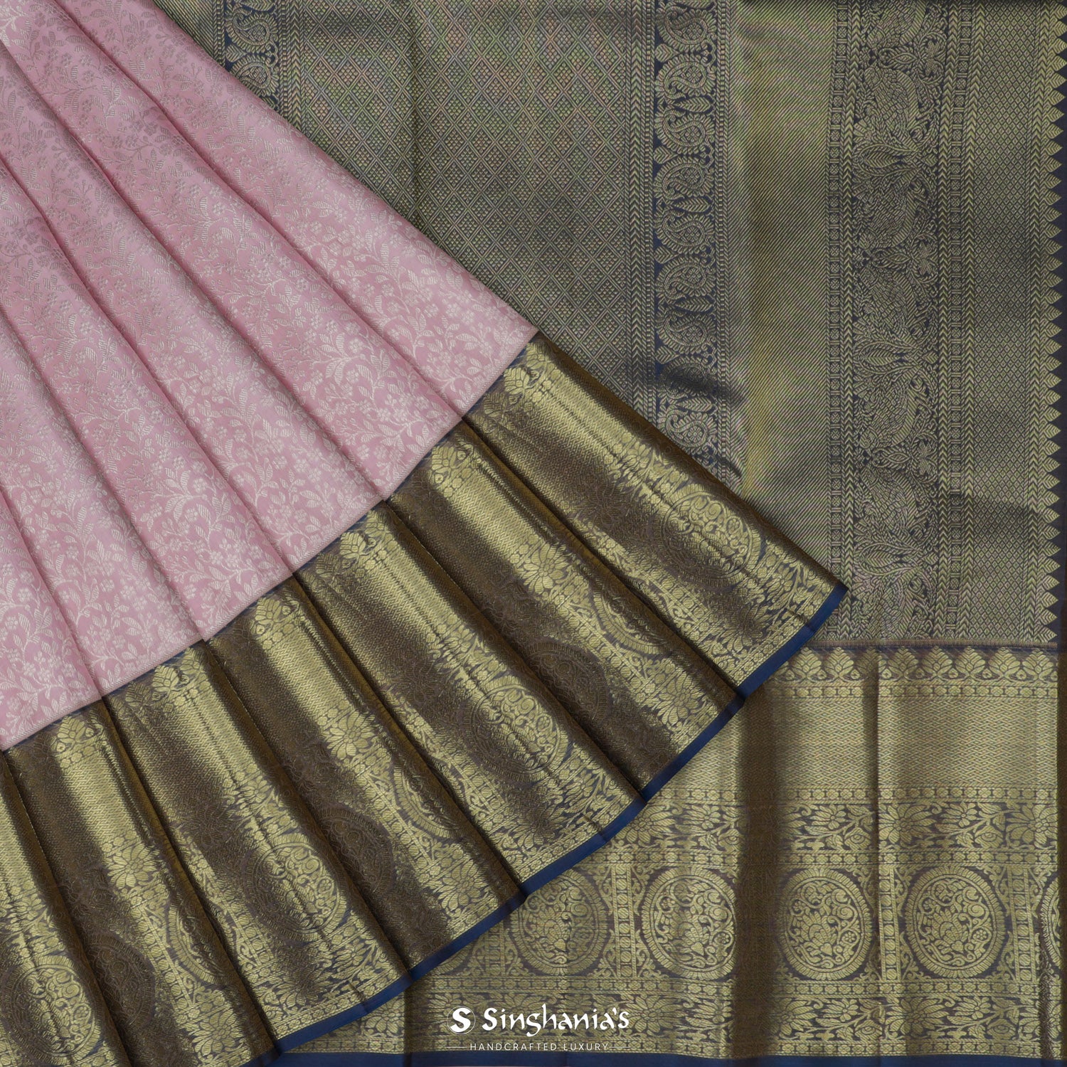 Thistle Purple Kanjivaram Silk Saree With Floral Jaal Pattern