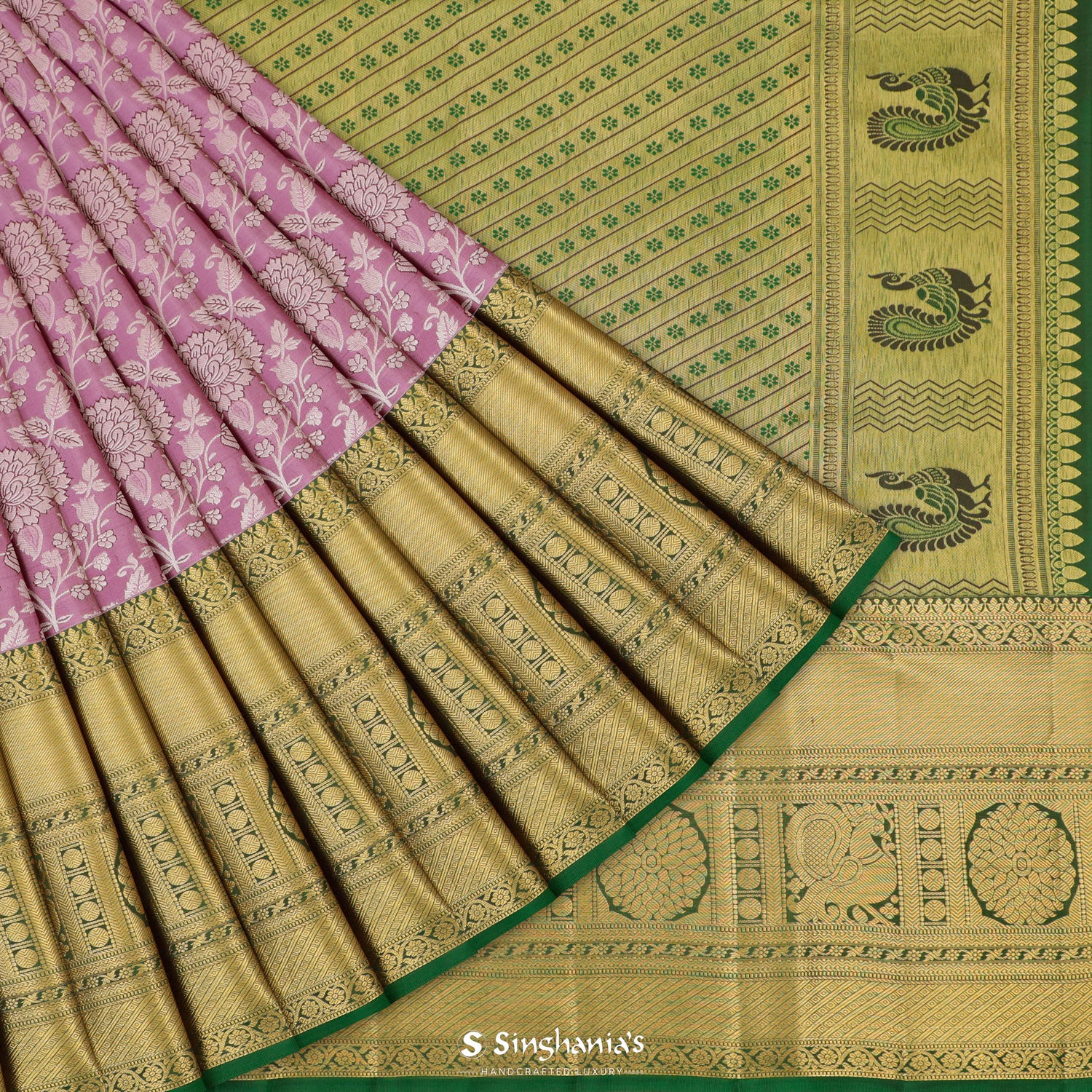 Pearly Purple Kanjivaram Silk Saree With Floral Jaal Pattern