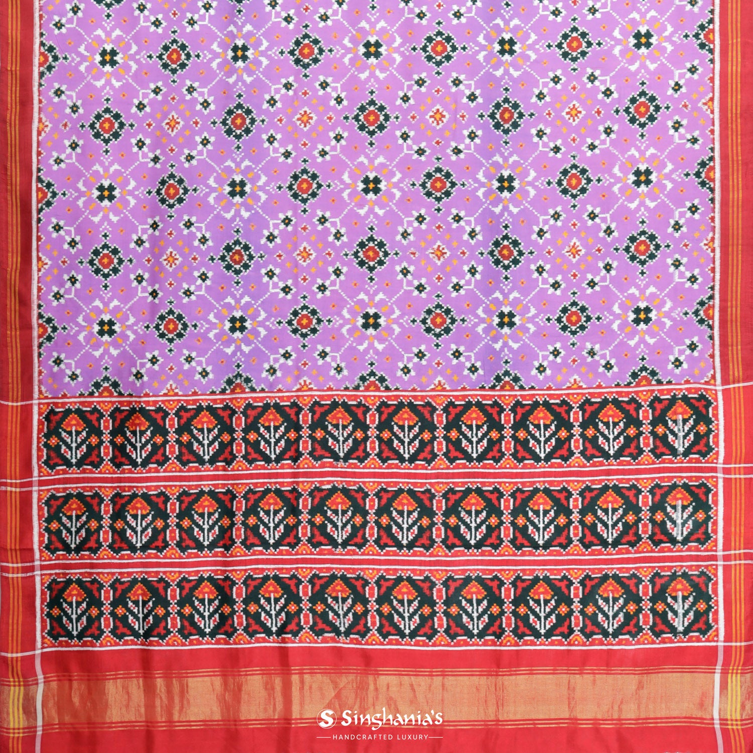 Mauve Purple Patola Silk Saree With Floral Fauna Pattern