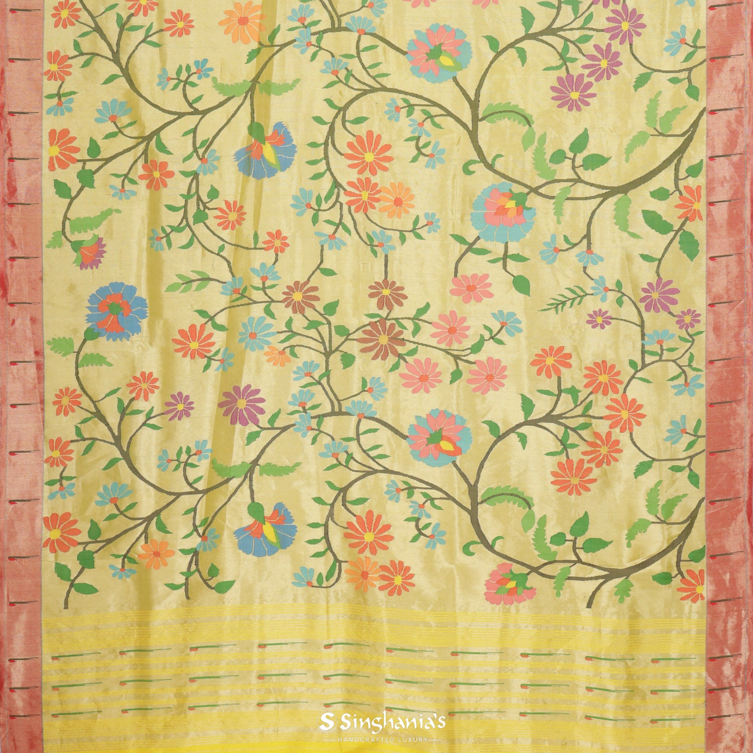 Glossy Gold Yellow Paithani Handloom Silk Saree
