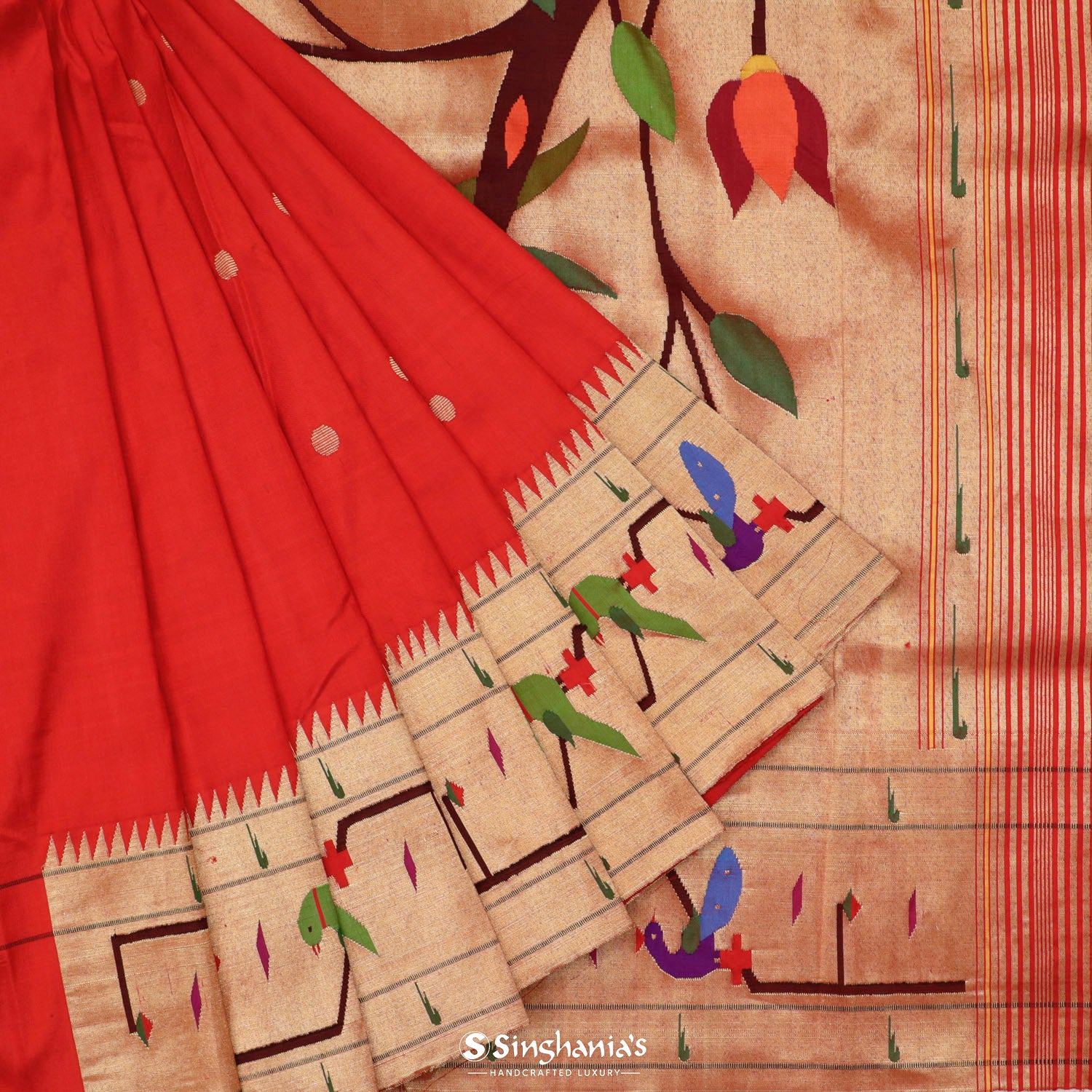 Chilli Red Paithani Handloom Silk Saree
