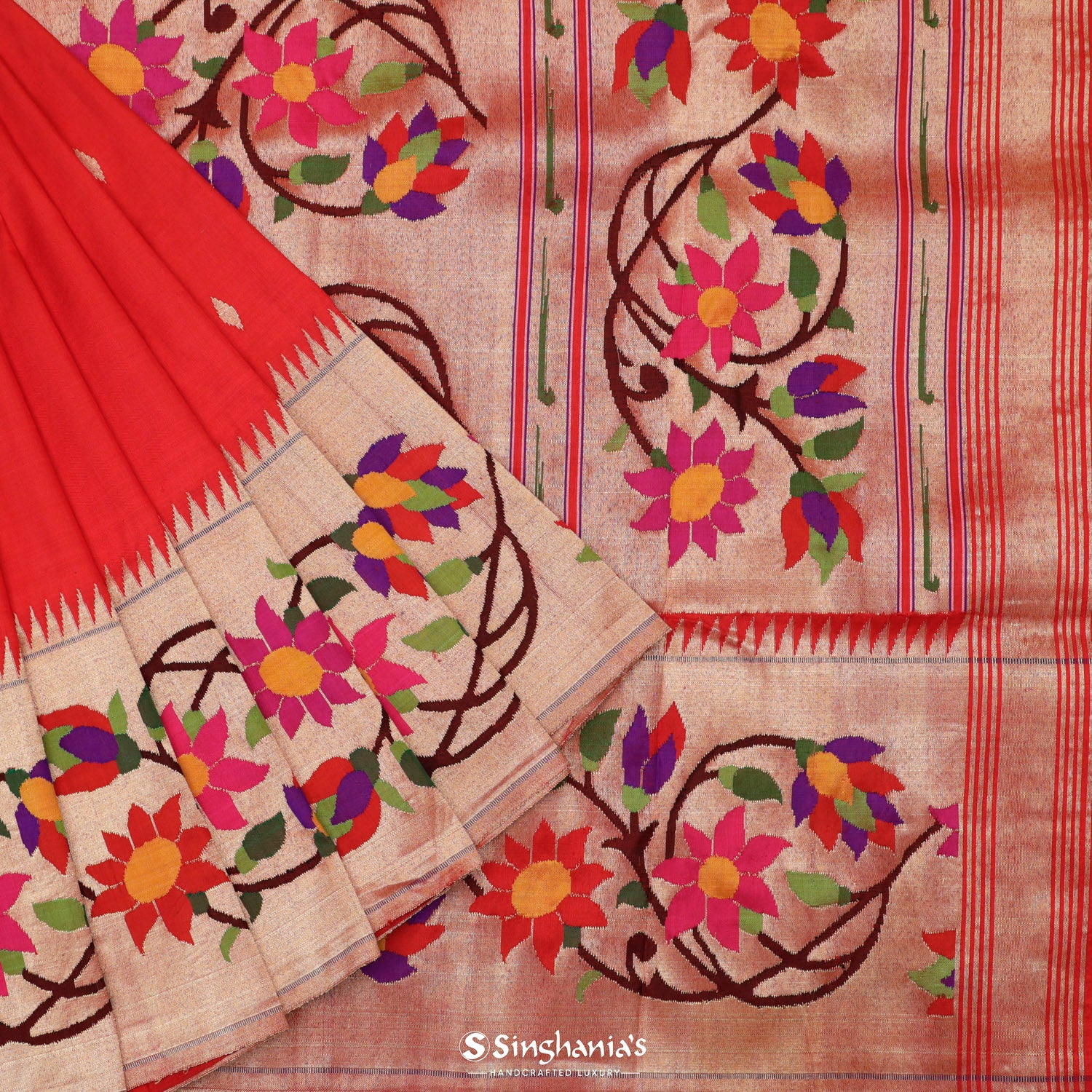 Imperial Red Paithani Handloom Silk Saree