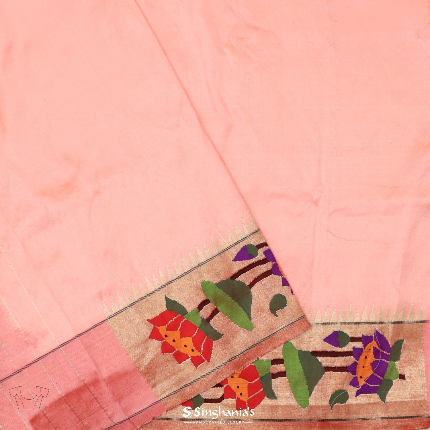 Peach Pink Paithani Handloom Silk Saree