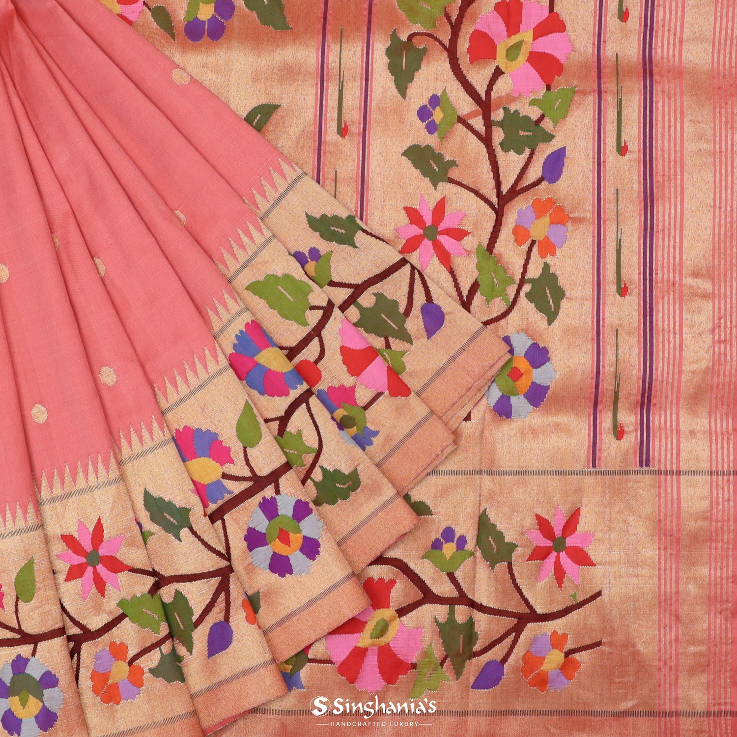 Tulip Pink Paithani Handloom Silk Saree