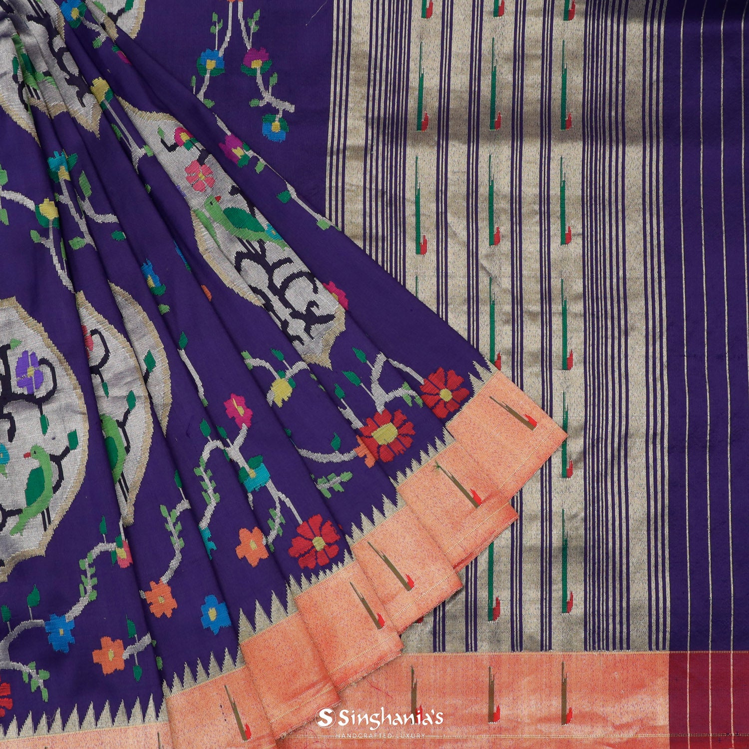 Navy Blue Paithani Handloom Silk Saree