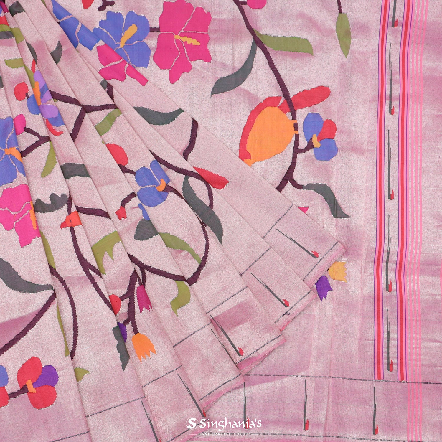 Pastel Pink Paithani Handloom Silk Saree