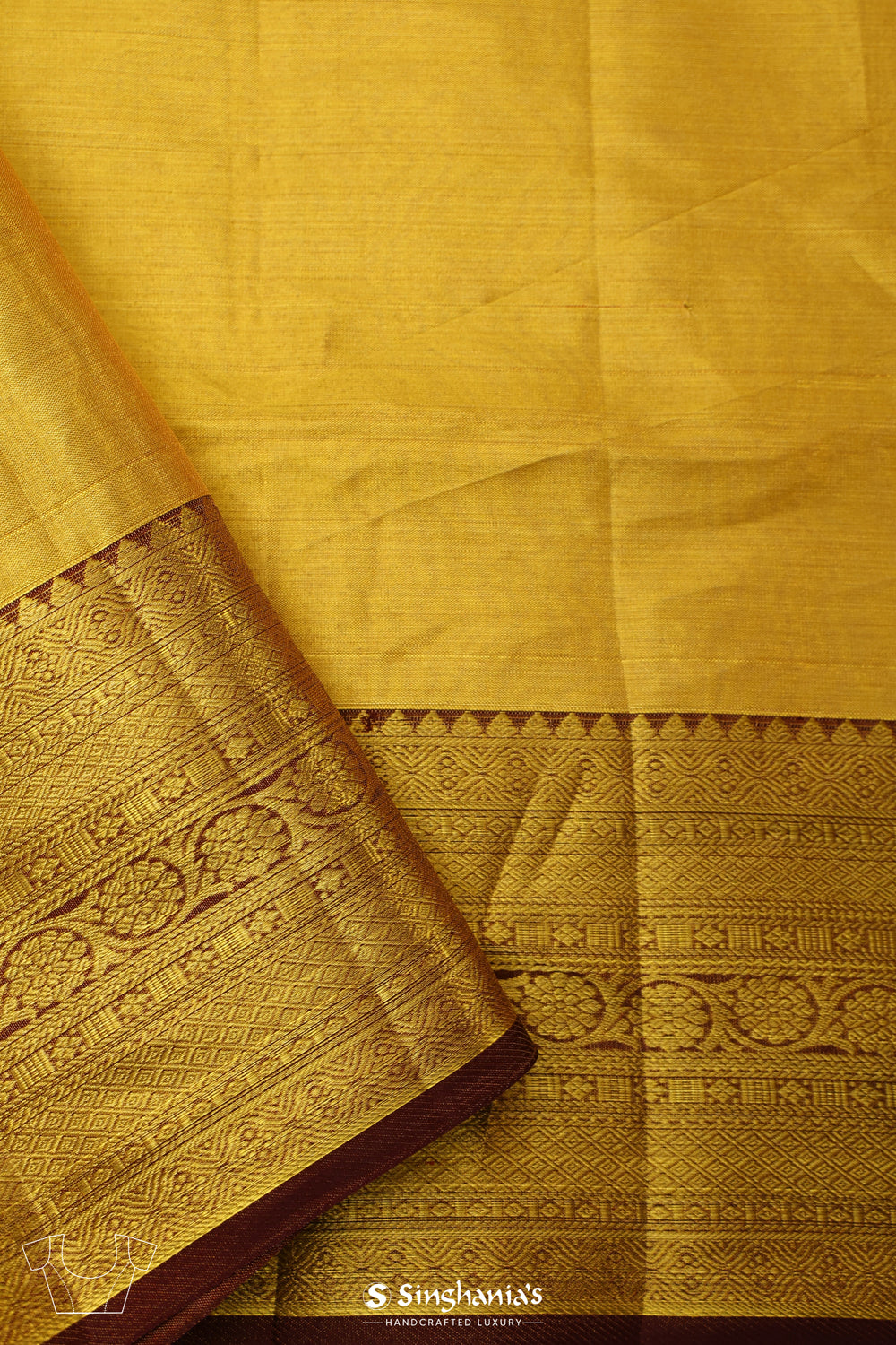 Pastel Gold Tissue Kanjivaram Saree With Floral Weaving