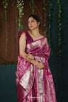 Bright Maroon Kanjivaram Silk Saree With Belt Pattern