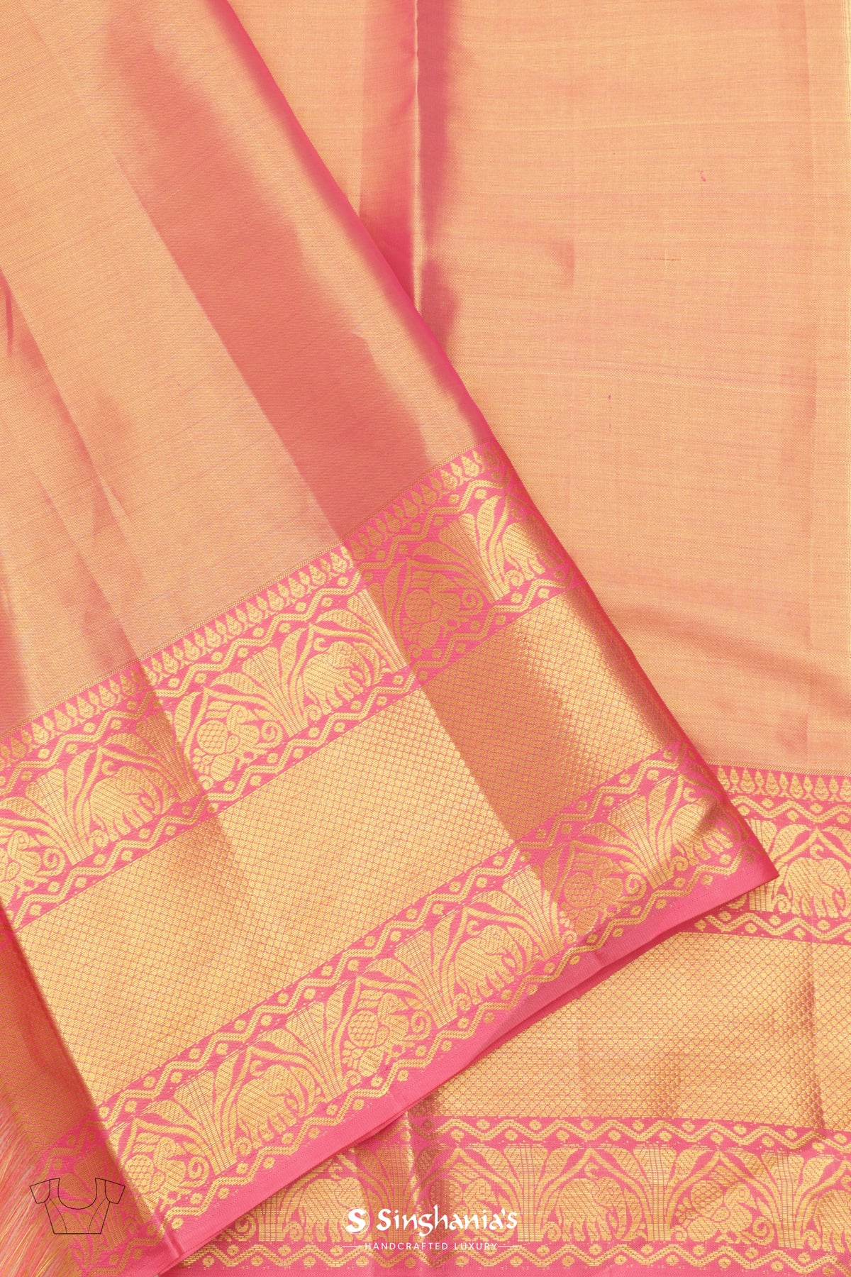 Rose Gold Tissue Kanjivaram Saree With Floral Butta Weaving