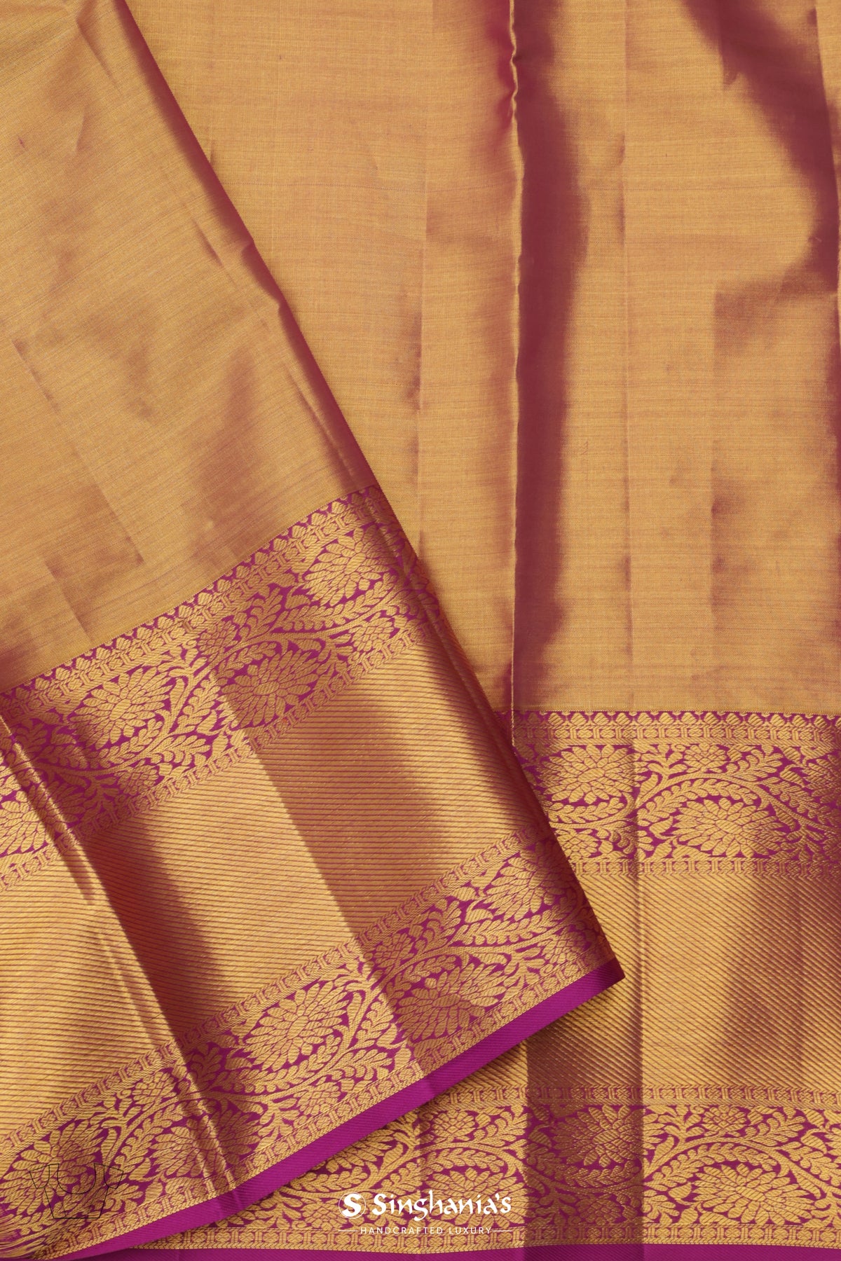 Gold Purple Kanjivaram Silk Saree With Floral Jaal Design