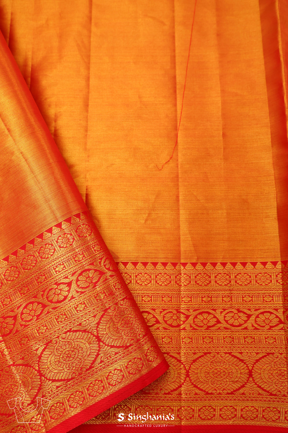 Peach Orange Tissue Kanjivaram Saree With Floral Jaal Weaving