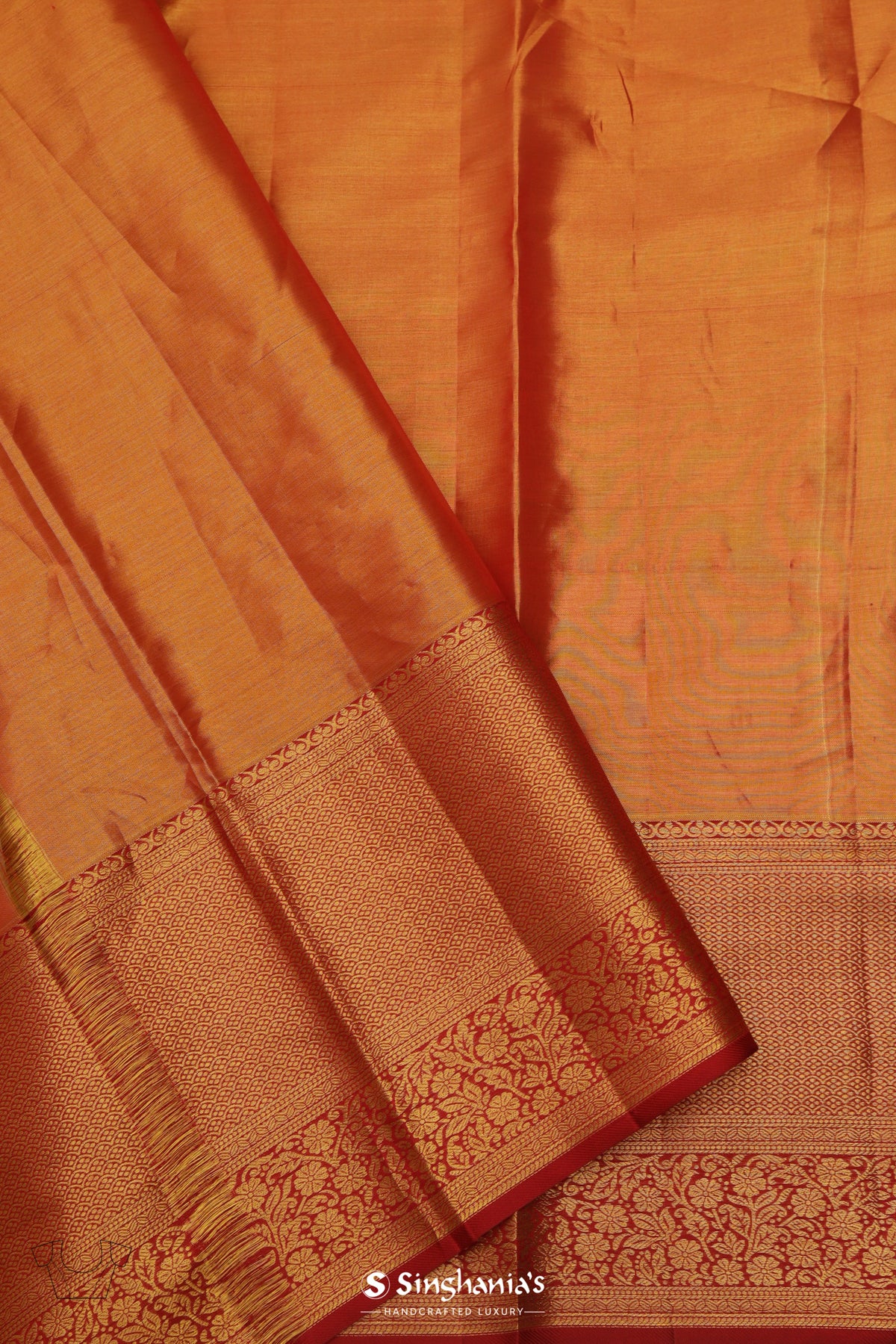 Dark Orange Kanjivaram Silk Saree With Floral Jaal Weaving