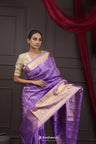 Blue Violet Kanjivaram Silk Saree With Floral Jaal Work