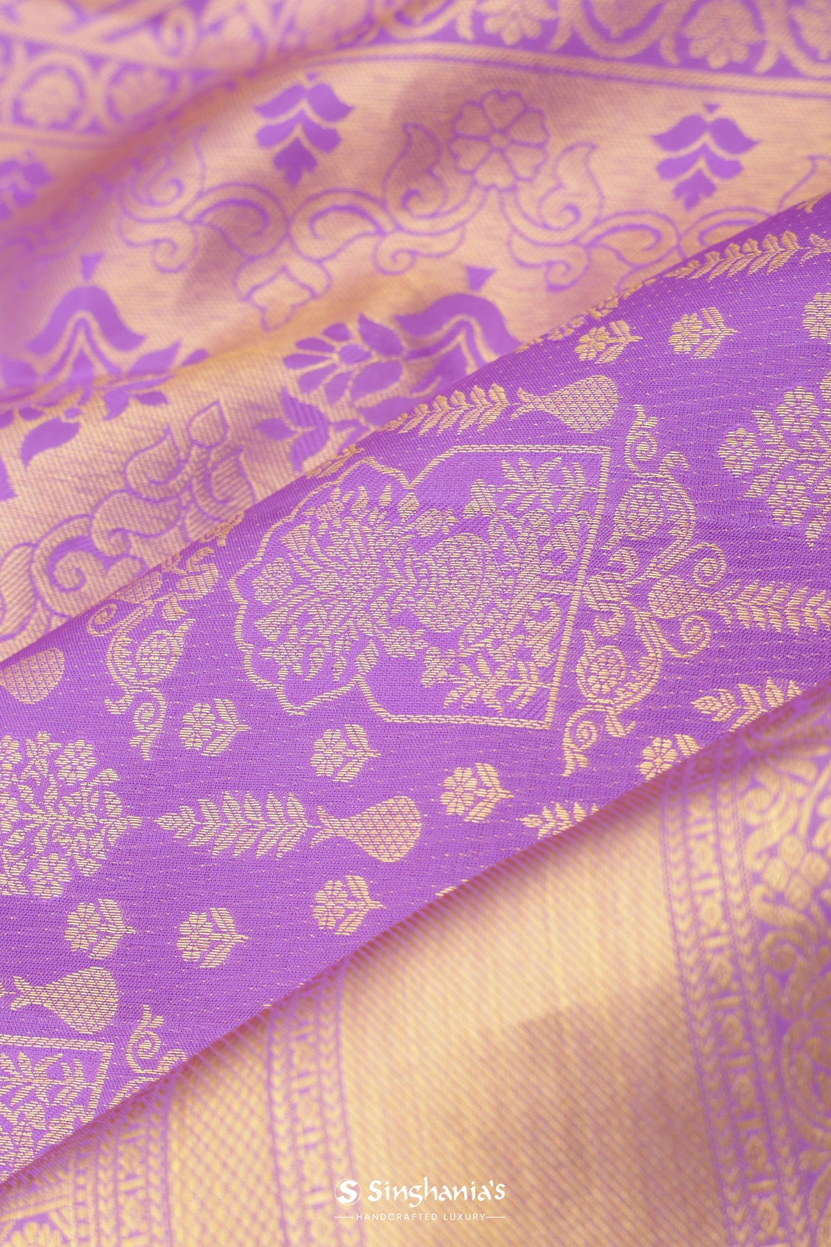 Blue Violet Kanjivaram Silk Saree With Floral Jaal Work