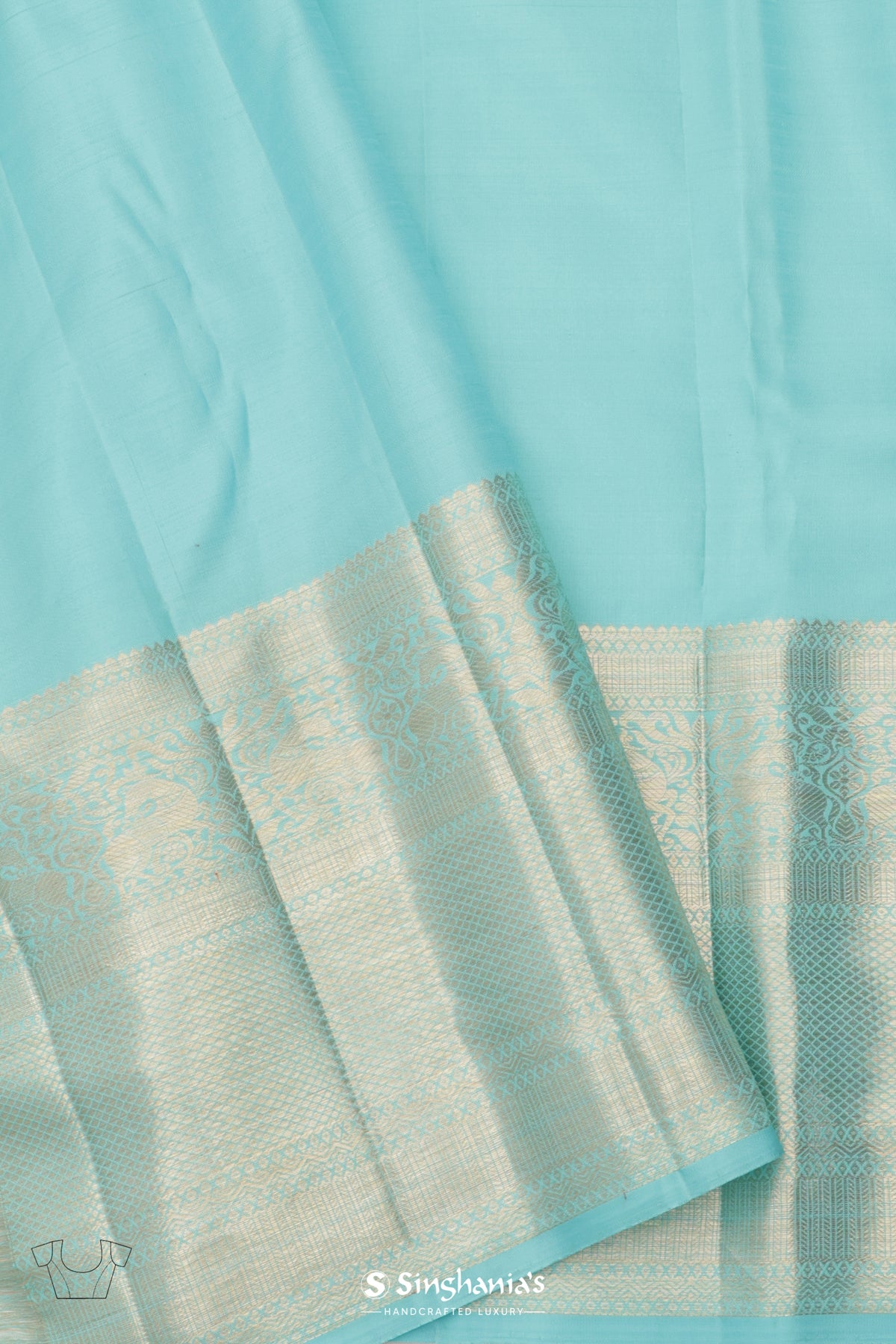 Aqua Blue Kanjivaram Silk Saree With Floral Jaal Weaving