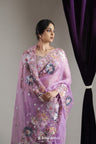 Mauve Purple Designer Organza Saree With Floral Butti Embroidery