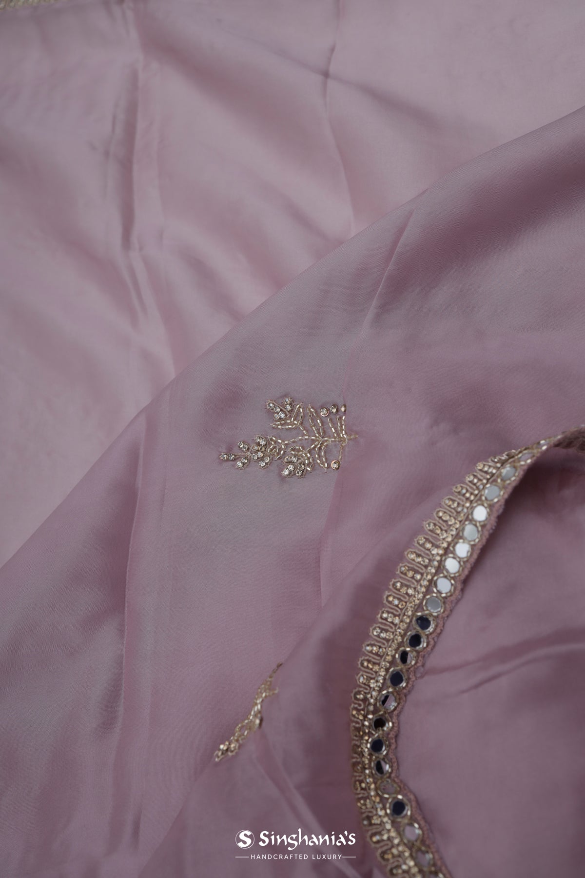 Pale Pink Designer Organza Saree With Hand Embroidery