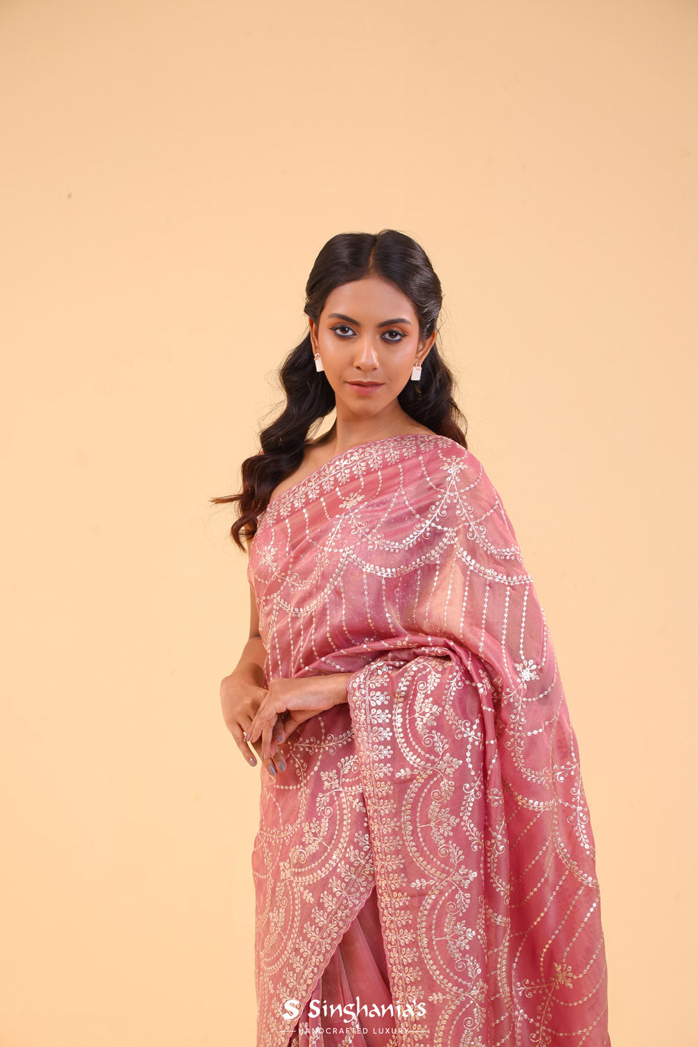 Nadeshiko Pink Tissue Handcrafted Saree