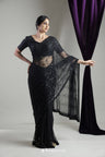 Night Black Net Saree With Scallop Embroidery