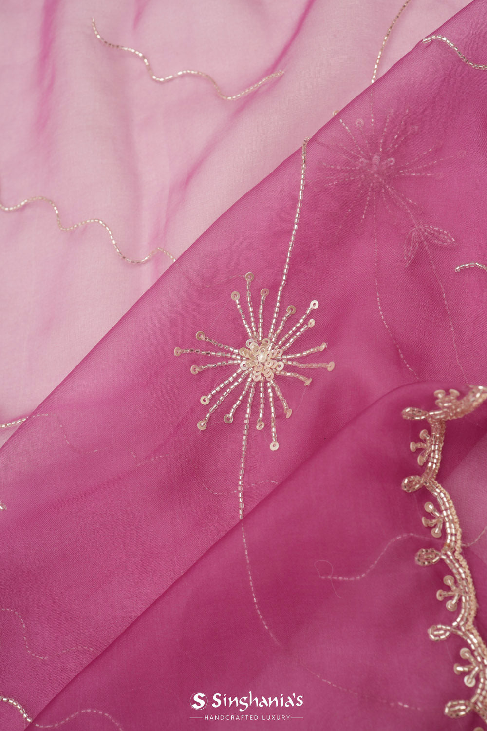 Mulberry Purple Organza Saree With Hand Embroidery