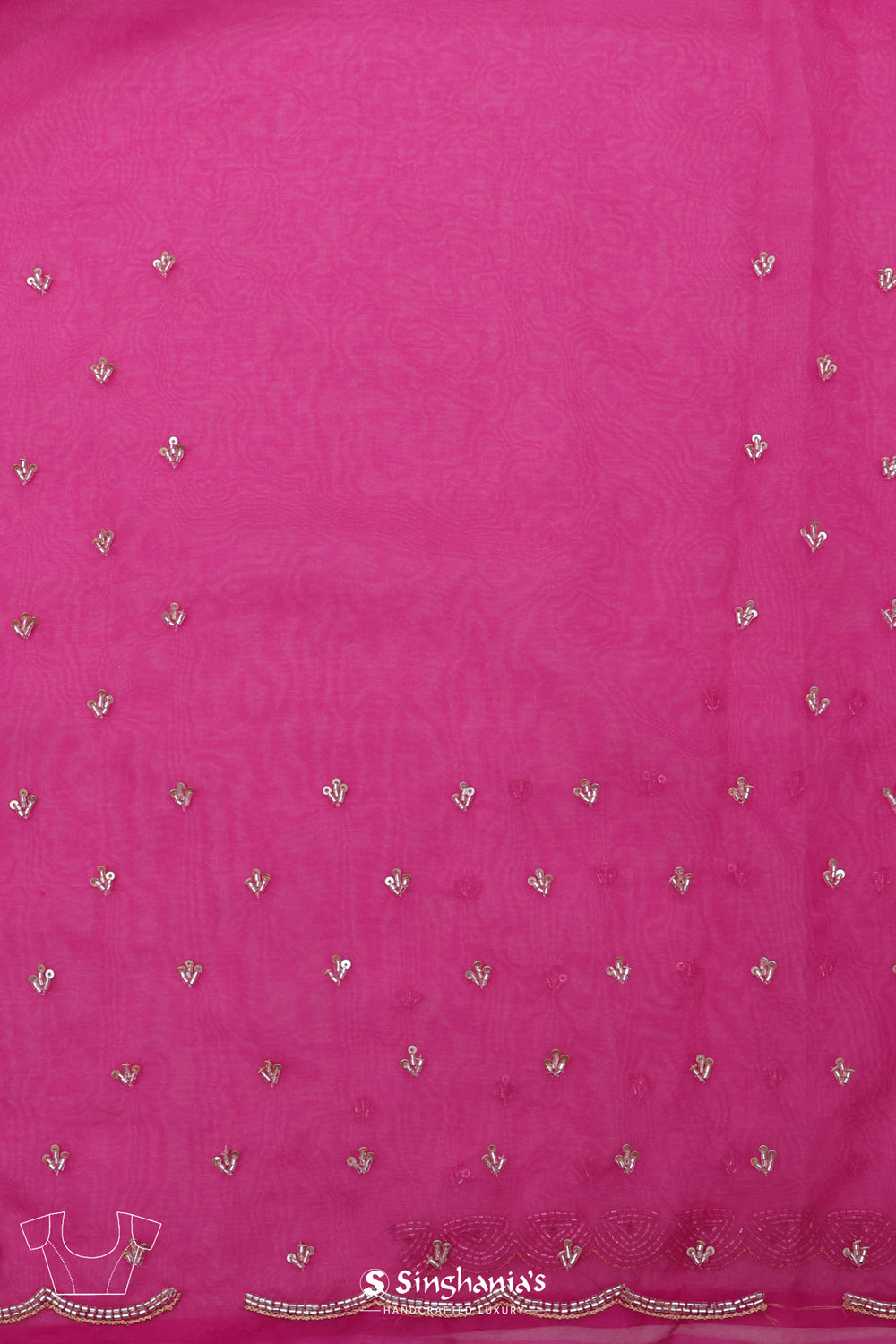 Mexican Pink Handcrafted Organza Saree