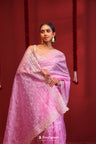 French Mauve Handcrafted Organza Saree