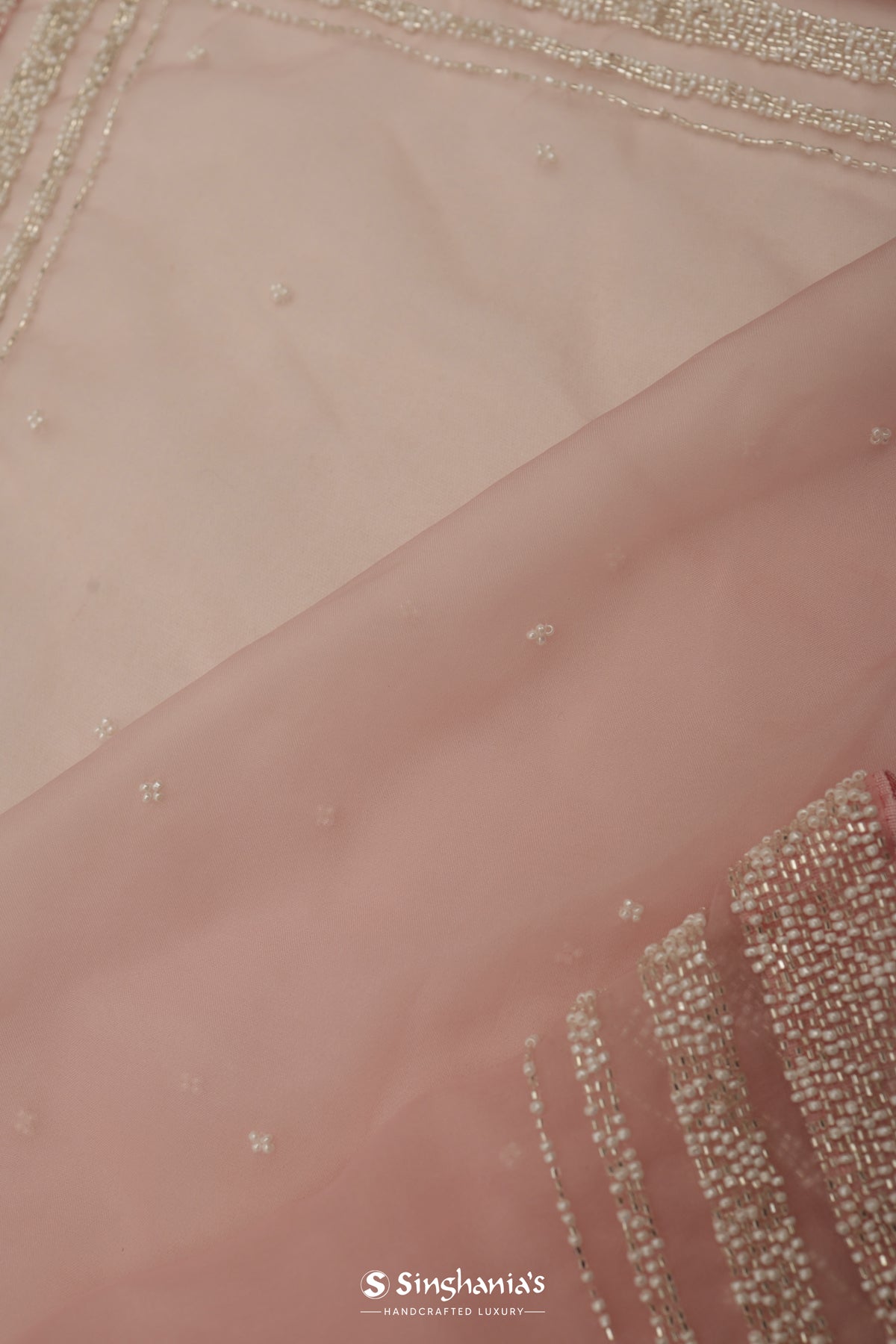 Ballet Pink Organza Designer Saree With Hand Embroidery