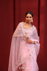 Baby Pink Organza Handcrafted Saree