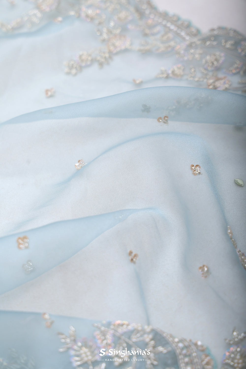 Powder Blue Handcrafted Organza Saree