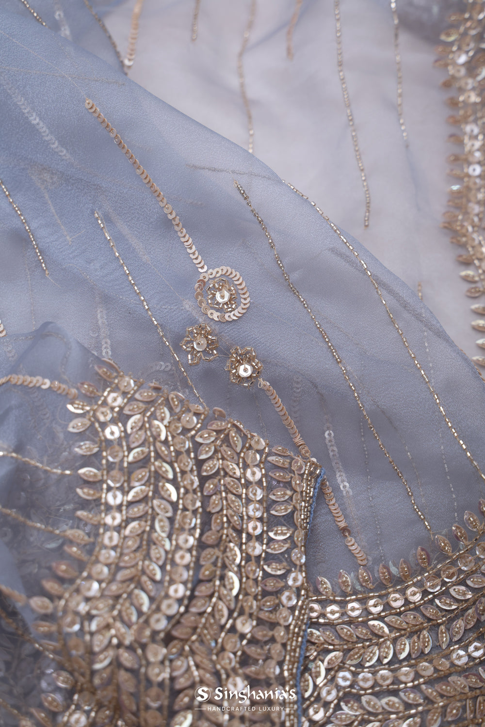 Pastel Blue Handcrafted Organza Saree