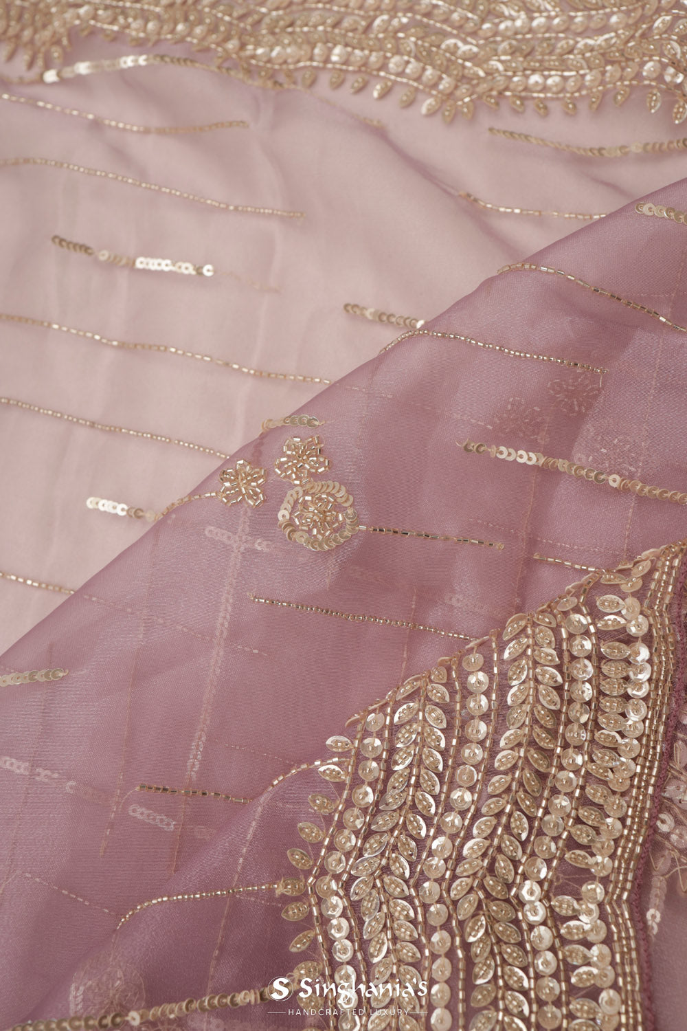 Pale Purple Organza Saree With Hand Embroidery