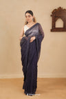 Dark Navy Blue Designer Georgette Saree With Embroidery