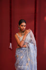 Arctic Blue Handcrafted Organza Saree