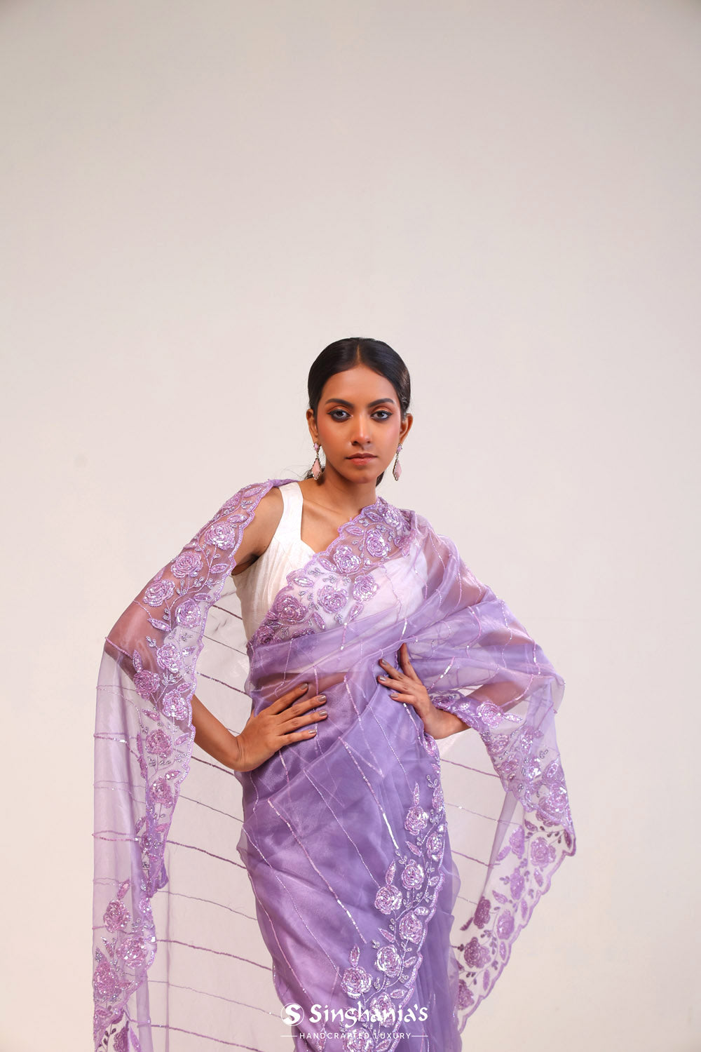 Amethyst Purple Organza Handcrafted Saree