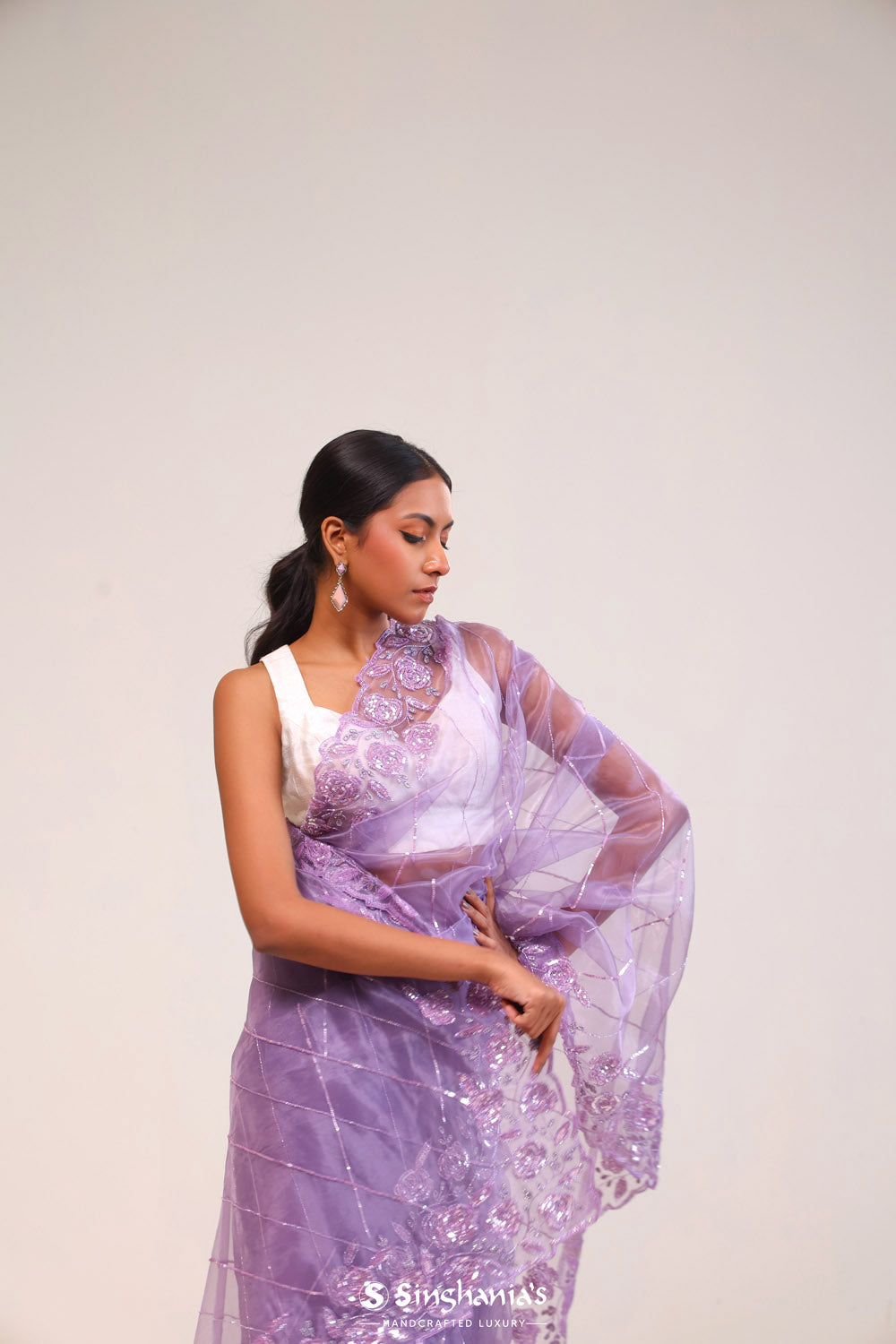 Amethyst Purple Organza Handcrafted Saree