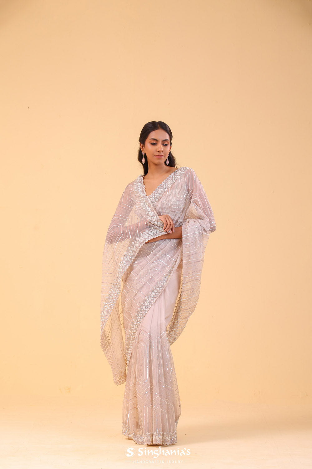 Soft Lilac Organza Handcrafted Saree