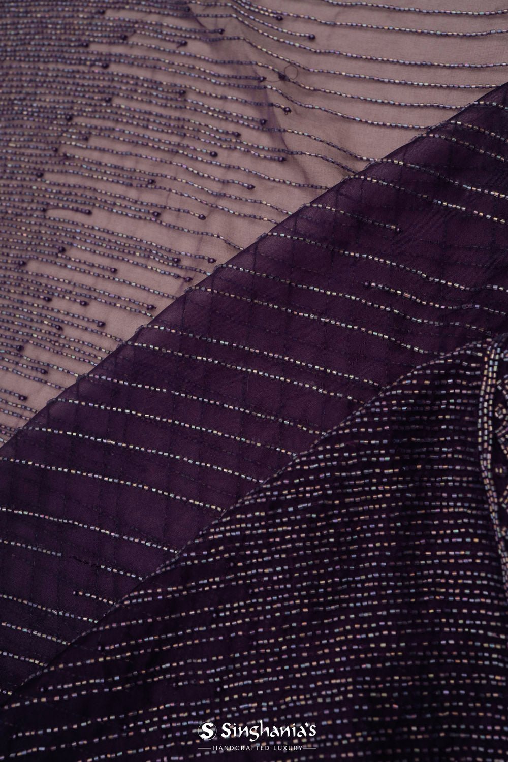 Russian Violet Organza Saree With Hand Embroidery