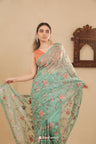 Sea Green Organza Saree With Floral Jaal Embroidery