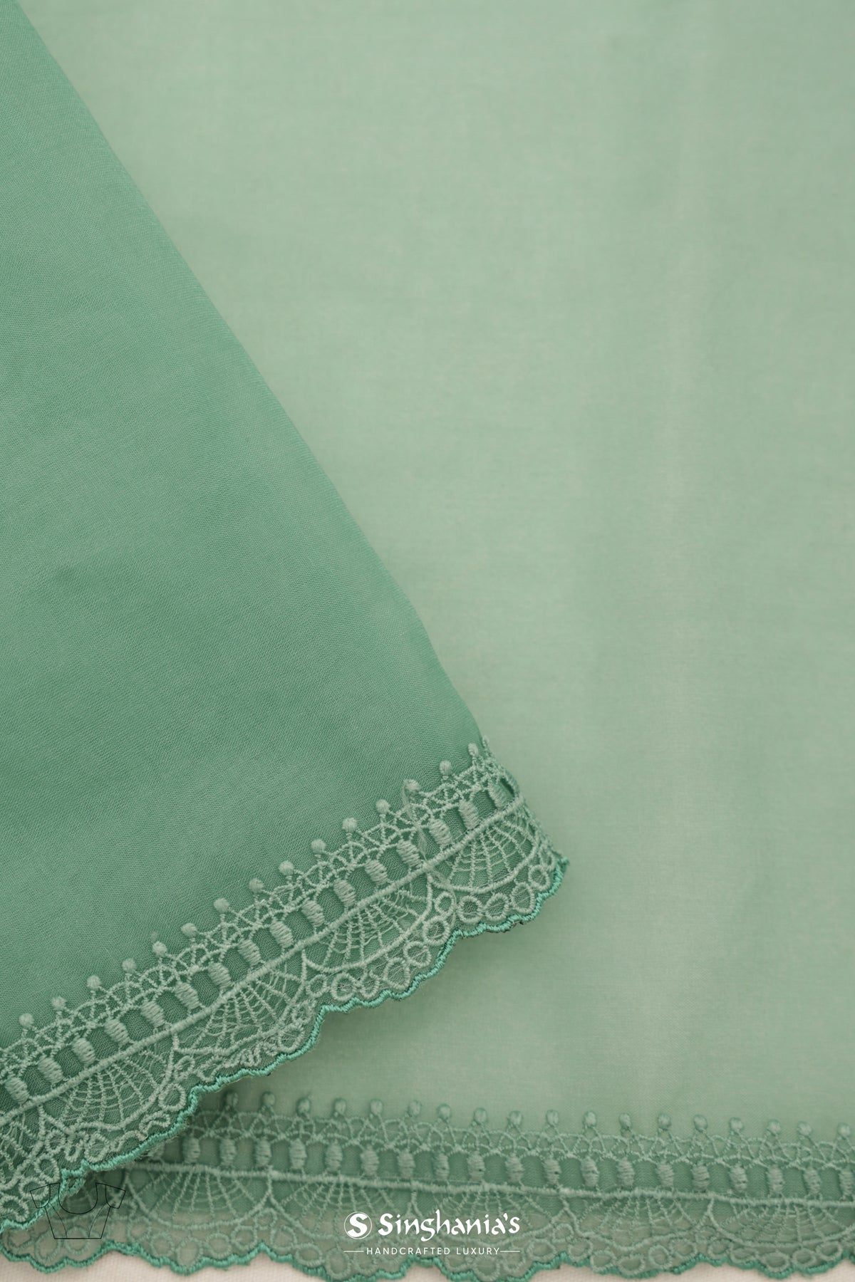 Sea Green Organza Saree With Floral Jaal Embroidery